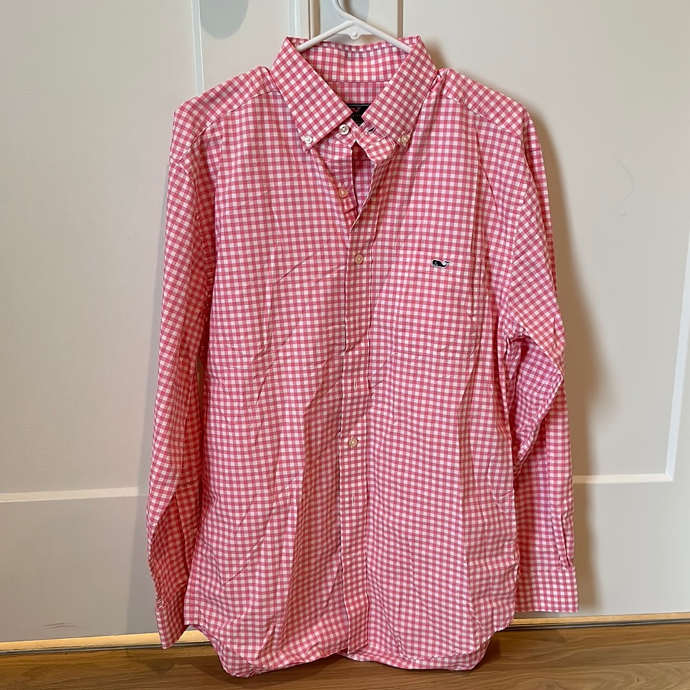 Vineyard vines pink and white check button down
